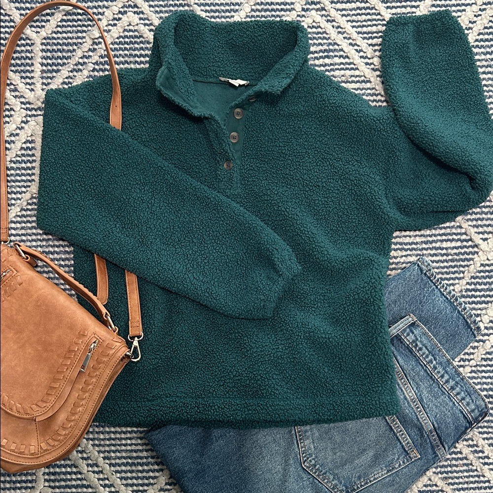 LOFT Teal Textured Fleece Top